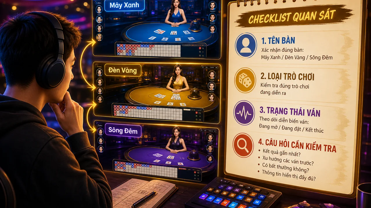 Giữ mạch quan sát khi đổi bàn game live i9bet: Checklist theo dõi qua ba bàn giả định